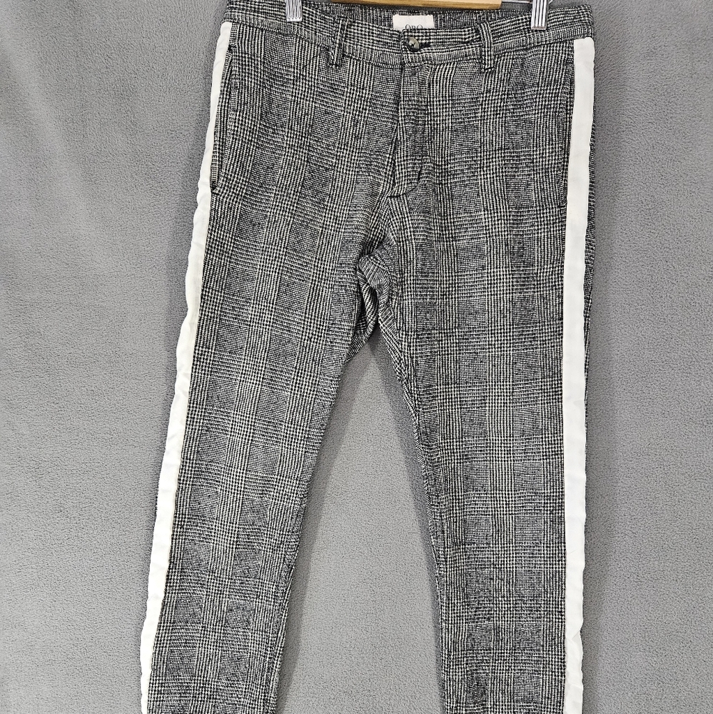 ORO Los Angeles Womens 30 Houndstooth Plaid Wool Straight-Leg Pants Side Striped